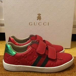 Kids Ace Sneakers Leather GG Red Size 31